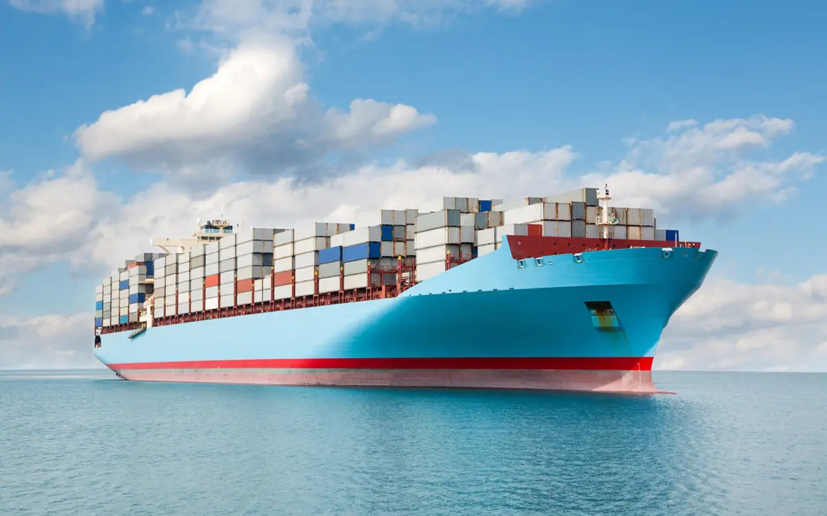 Loaded container ship at sea