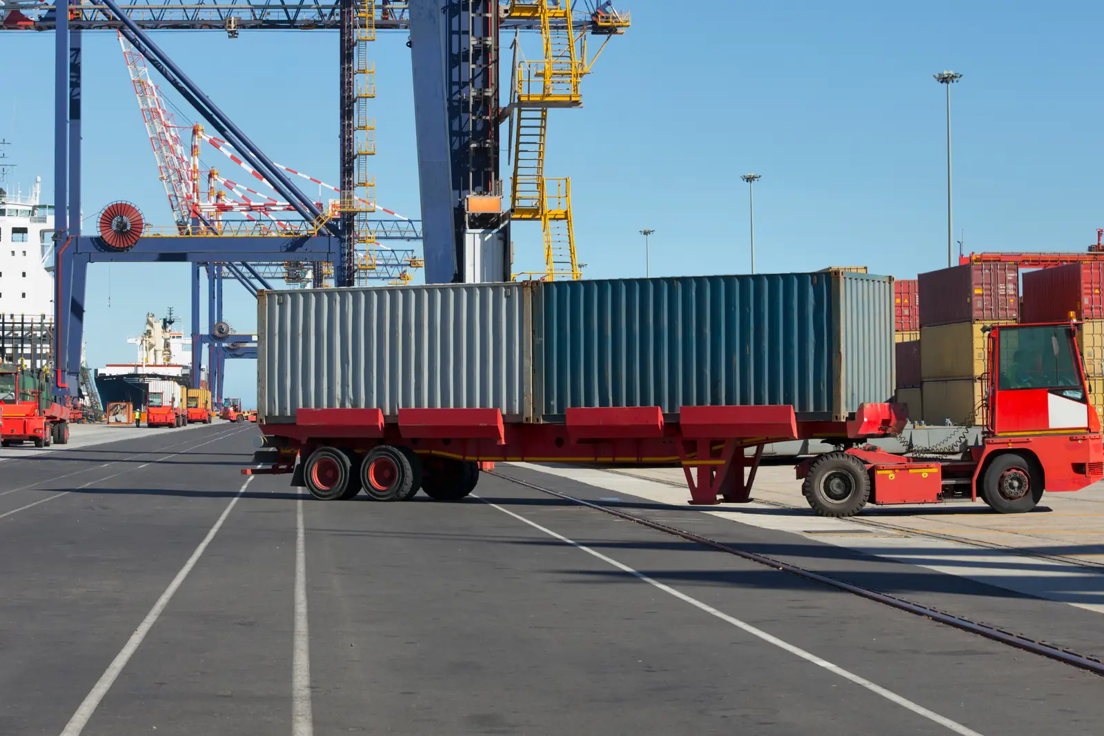 Containers on chassis in a port terminal