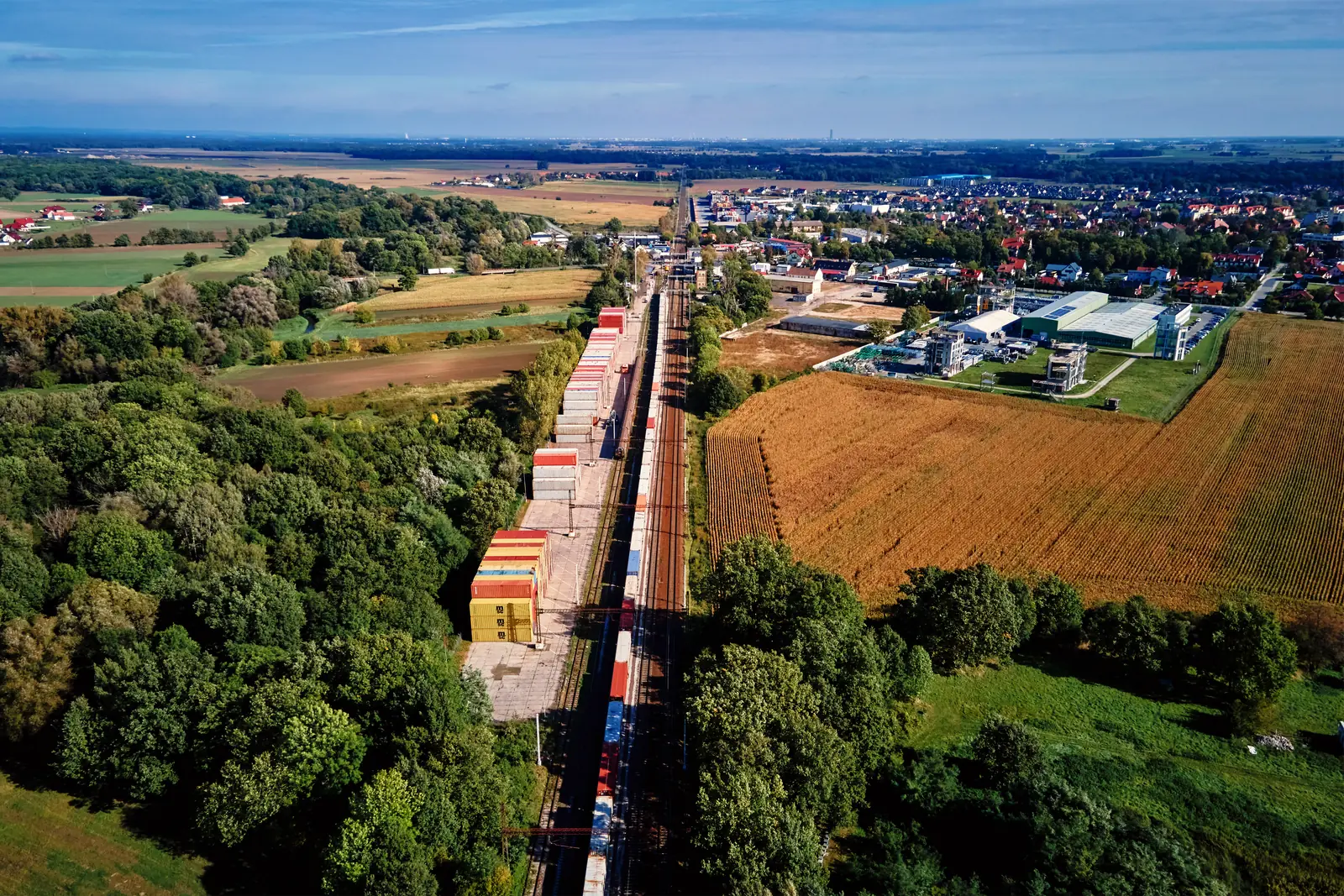 A container freight train seen from above