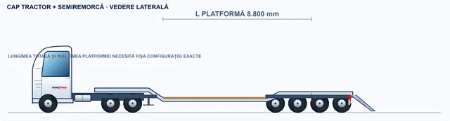 2D sketch, side view: Semi low-loader trailer for oversize cargo