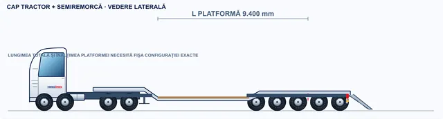 2D sketch, side view: Oversize semi low-loader trailer
