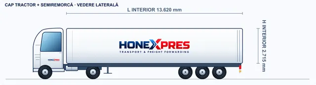 2D sketch, side view: Box semi-trailer (closed body)