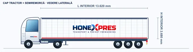 2D sketch, side view: Curtainsider semi-trailer