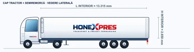 2D sketch, side view: Refrigerated semi-trailer